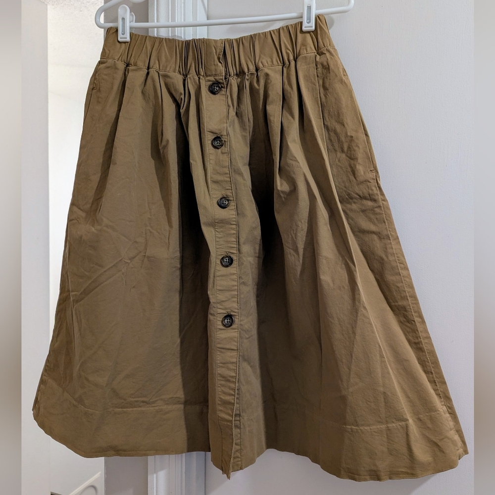 J. Crew Dark Khaki Midi A-Line Skirt with Pleats And Pockets - 6